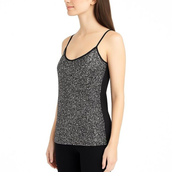 Badgley Mischka X-Small Black Silver Sequined Cami Top Sparkle Stretch Holiday - Picture 1 of 12